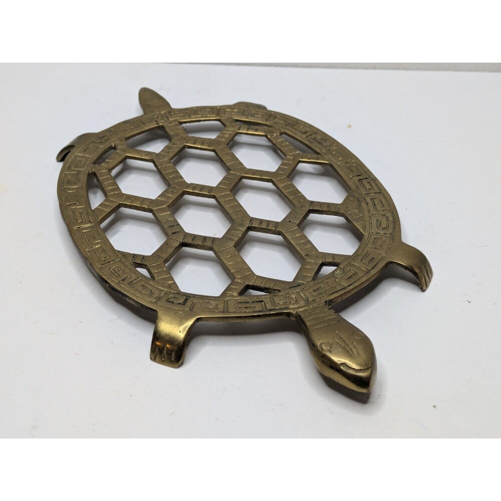 Interpur Turtle Trivet Hot Pot Holder MCM Brass Made In Korea Vintage Plant